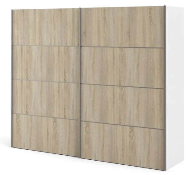Modena garderobeskab ege look og hvidt 2 skydedøre 240 x 200 cm