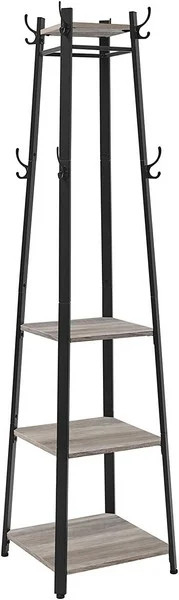 Stumtjener - frakke stativ i sort metal med 3 grå beige hylder