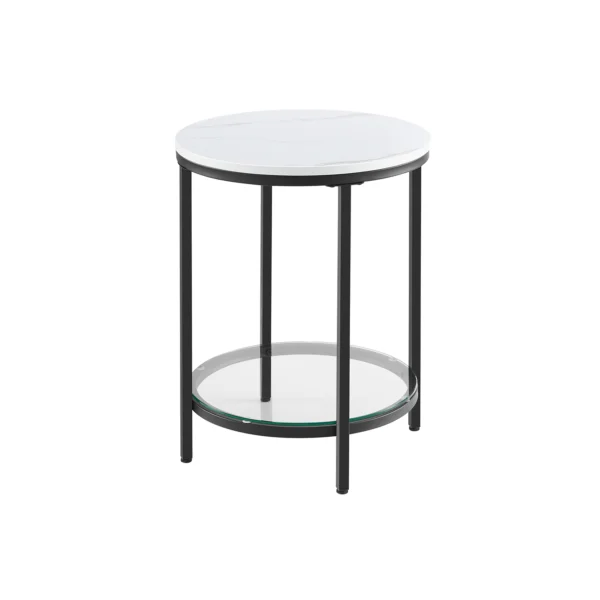 Sidebord - rundt sofabord med hvid bordplade og sort stel