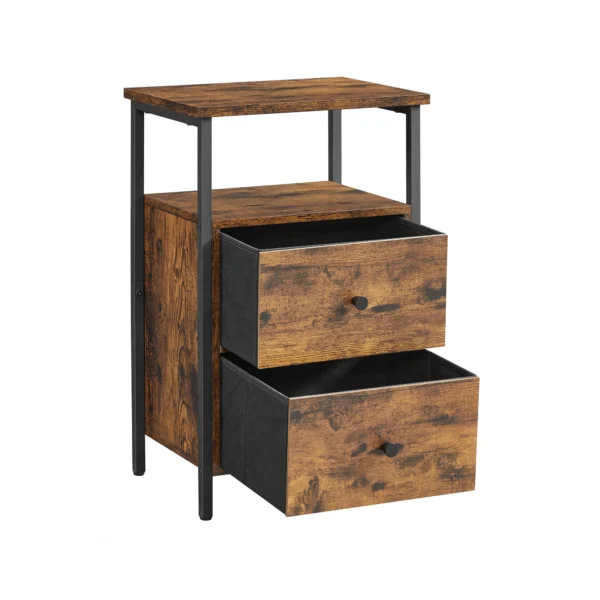 Sengebord - natbord med hylde og 2 skuffer - rustik brun 38x28x60