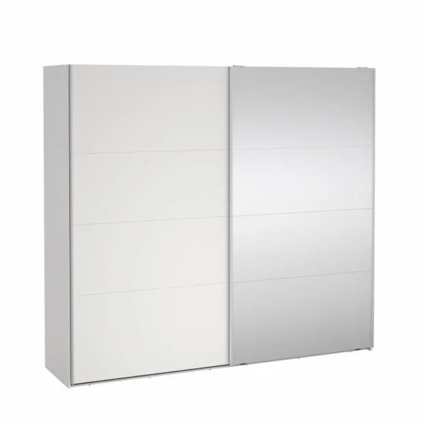 Smart 220x245 cm garderobeskab 1 skydelåge + 1 skydelåge m spejl i hvid