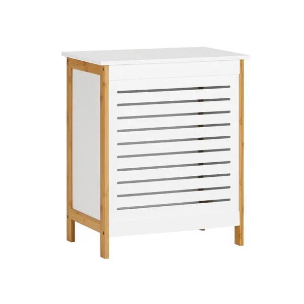 Vasketøjskurv i bambus og MDF, hvid og brun, 50x30x60