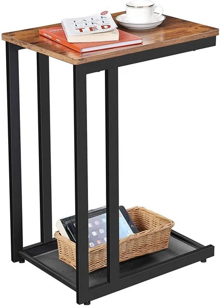 Sidebord - C-formet computerbord til sofa og seng - rustik brun