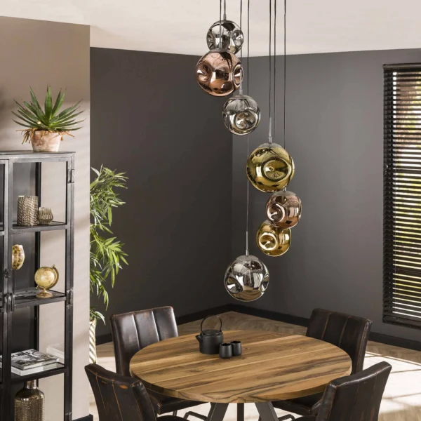 Estrella - Loftlampe i patineret metal og syv glaskupler Levering uden pære