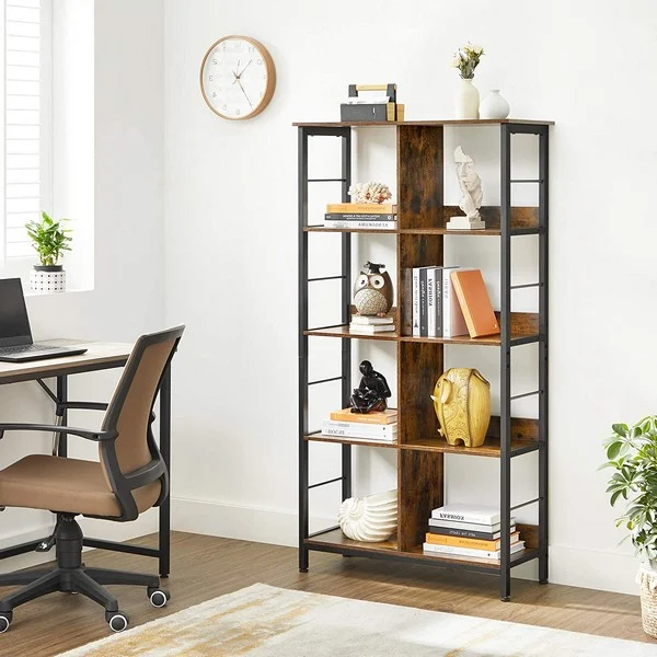 Bogreol - reol i industrielt design - rustik brun 149x80x33