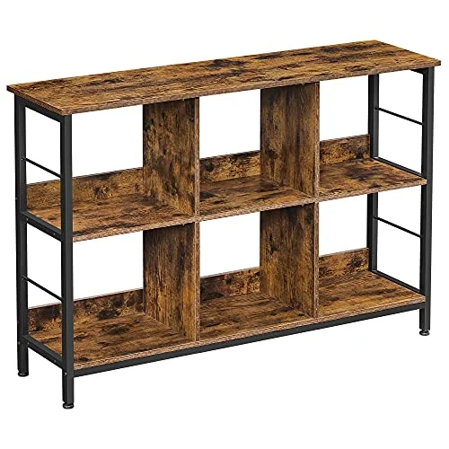 Reol - bogreol med 6 rum - konsolbord - rustik brun 120x80x33