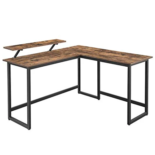 Hjørneskrivebord med skærmstativ - skrivebord rustik brun 140x130