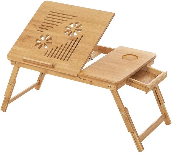 Bærebar laptop stand i bambus - justerbar sammenklappelig