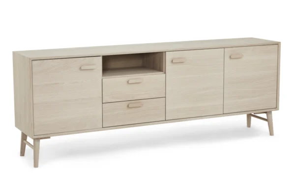 Egeskov skænk i hvidolieret ege finér 212 x 42 cm med 4 sektioner med soft close