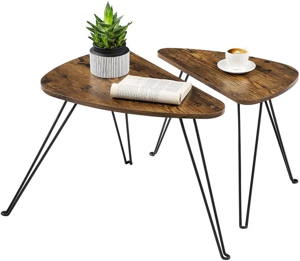 Sofabordssæt - 2 sideborde i industrielt design - rustik brun