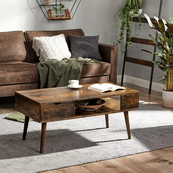 Sofabord - retro stuebord i industrielt design - brun 100x50x45