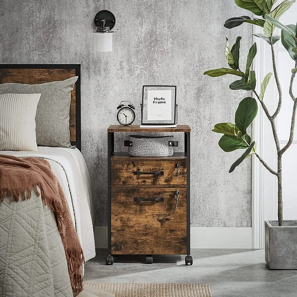 Sidebord - sengebord i industrielt design - rustik brun 42x44x69