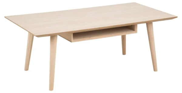 Liseleje sofabord i hvidpigmenteret eg 115 x 60 cm med plads til opbevaring.