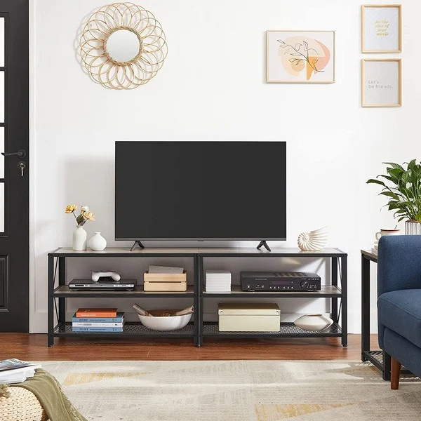 TV-bord - TV-bænk i industrielt design - greige 160x39x50