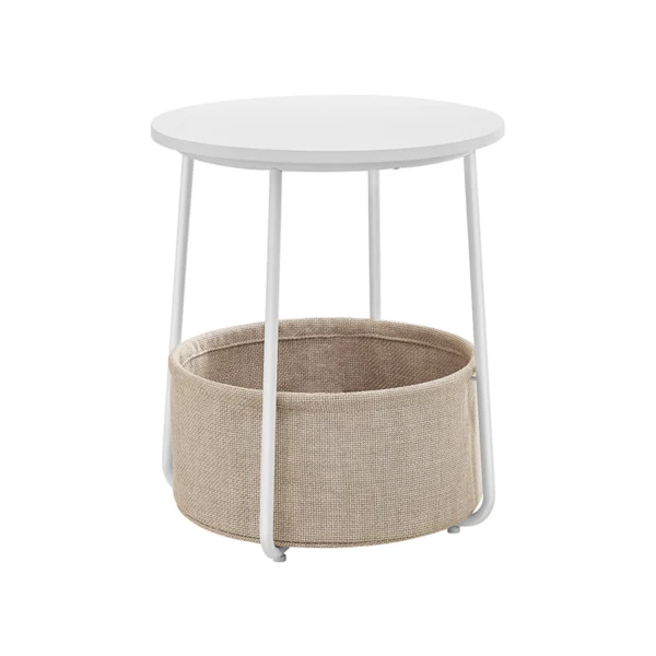 Sidebord - rundt hjørnebord med stofkurv - Ø45 x H50 cm