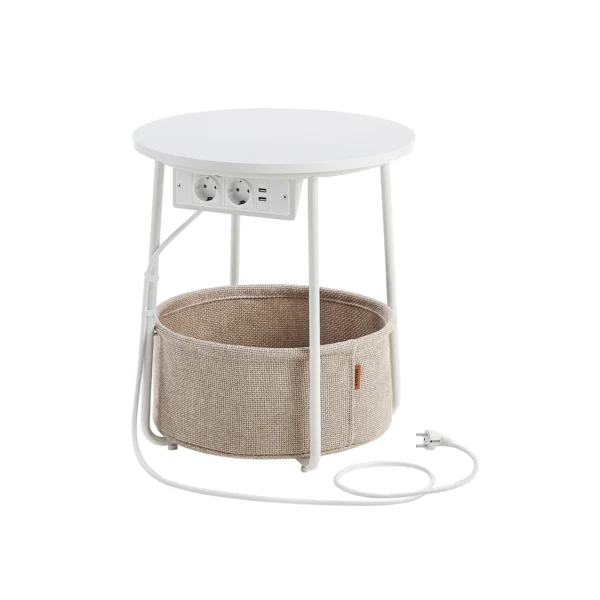 Sidebord - rundt hjørnebord med strømstik - Ø45 x H50 cm