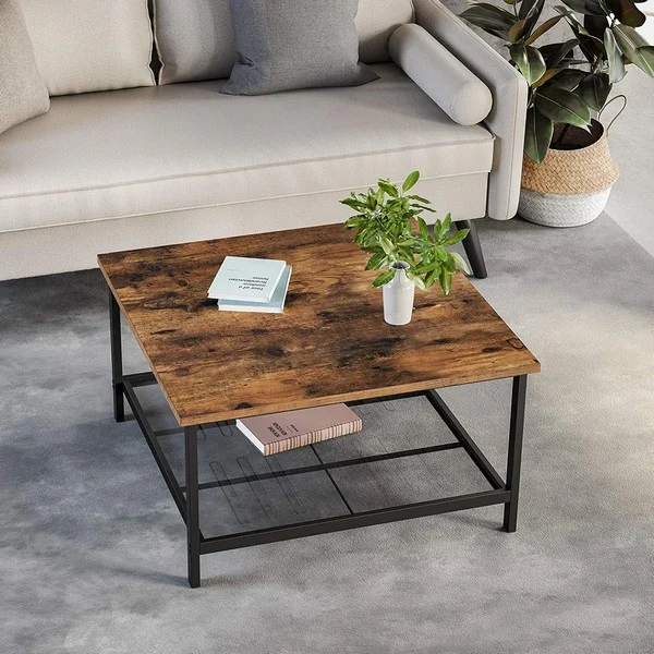 Sofabord - stuebord i industrielt design - rustik brun 80x80x45