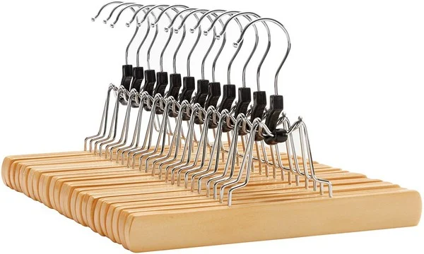 Buksebøjler i træ - 12 stk bukseklemme bøjler med filt - 25 cm