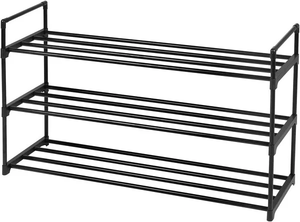 Skoreol - skostativ i sort metal med 3 hylder - 92 x 30 x 54