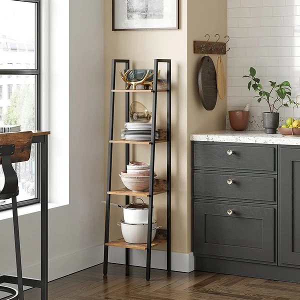 Reol - stigereol i industrielt design - rustik brun 140 x 30 x 34