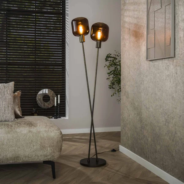 Sienna - Gulvlampe med to glaskupler i rød-brun finish Levering med pære(r)
