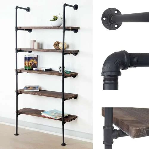 Væghængt reol i industrielt design - bogreol - brun gulvreol 165 x 80 x 28