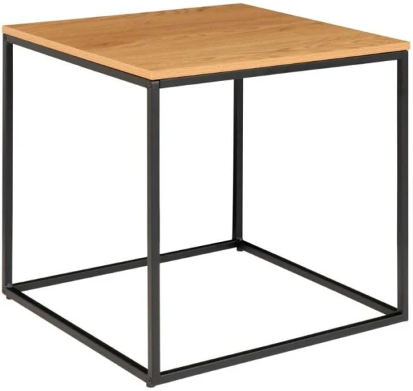 Valencia hjørnebord 45 x 45 cm i sort metalstel og med bordplade med ege look.