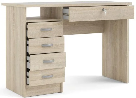Prestige skrivebord i ege struktur 109 x 48 cm med 5 skuffer.