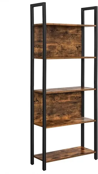 Reol - bogreol i industrielt design - rustik brun 165 x 62 x 24