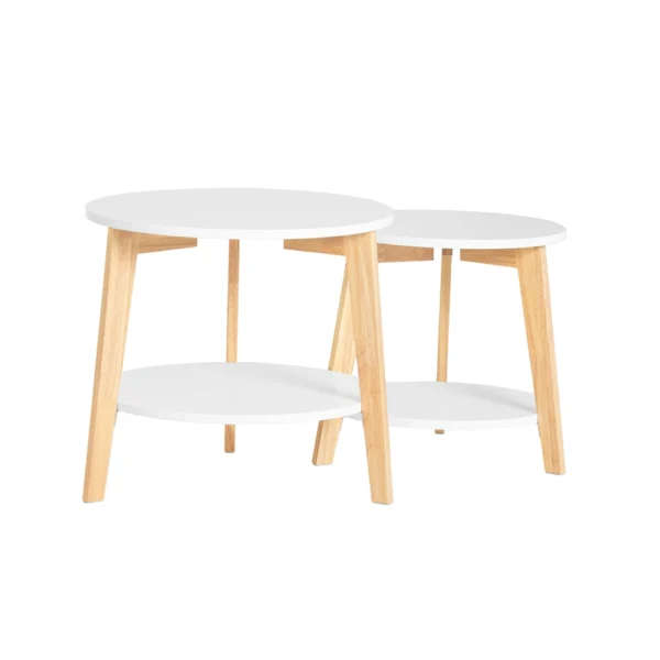 Sofabord sæt med 2 stueborde med hylder, hvid 51x46 og 42x40