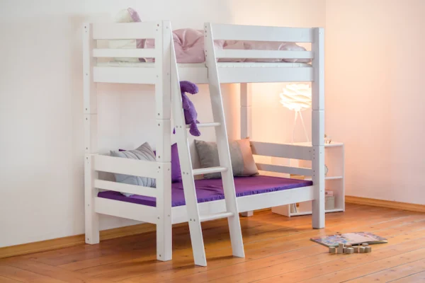 Køjeseng, junior 70 x 160 cm, hvid, delbar, skrå stige, 25 års garanti, Scanliving Premium