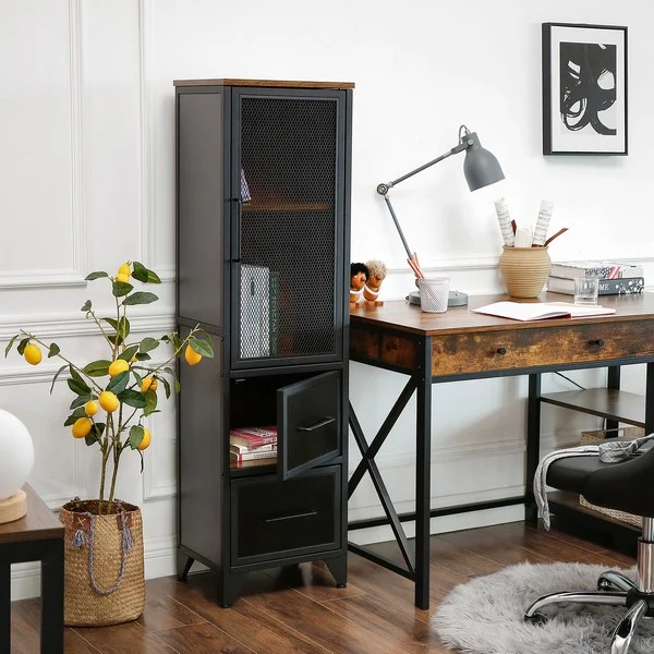 Vitrine - vitrineskab - rustik brun og sort stål - 40x30x140