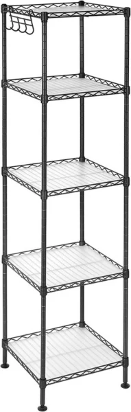 Badeværelsesreol i sort stel med 5 hylder - 30x30x123,5 cm