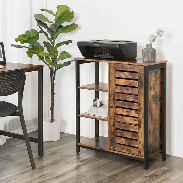 Skænk med skab og 3 hylder - rustik brun skab 70 x 30 x 81