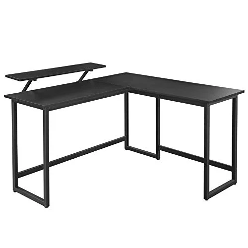 Hjørneskrivebord med skærmstativ - skrivebord - sort 140 x 130