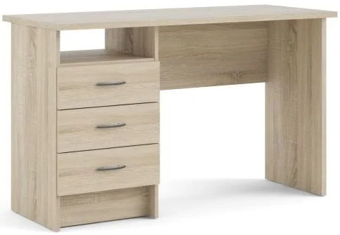 Prestige skrivebord i ege look 120 x 48 cm med 3 skuffer og 1 åbent rum.