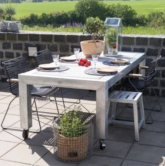 Rock-Solid - spisebord i galvaniseret stål, 76 x 213 x højde 74 cm