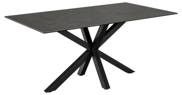 Sorgenfri spisebord med sort keramisk bordplade og sort metalstel.