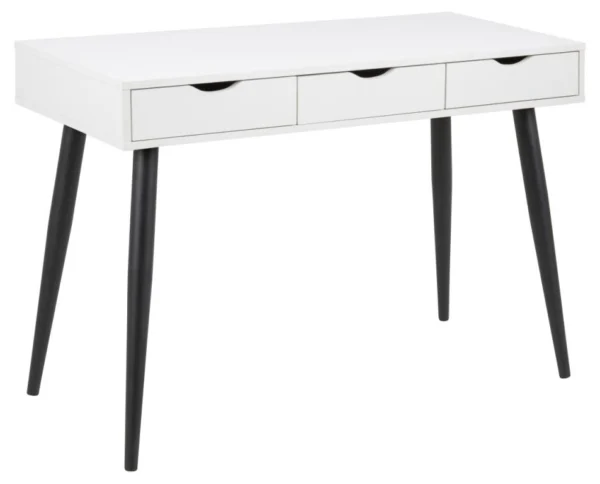 Space skrivebord 110 x 50 hvid Melamin med 3 skuffer og med sorte ben.