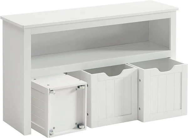 Lille kommode med hylder og kasse til opbevaring - hvid 102x30x60