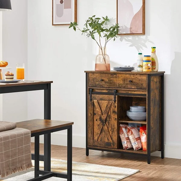 Skænk med skuffe og skab og skydelåge - rustik brun 70x30x80