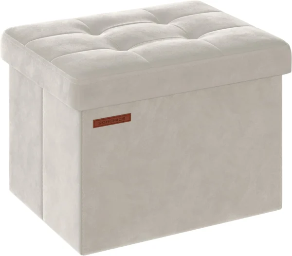 Puf med kiste - skammel med opbevaring 31 x 41 x 31 - creme hvid