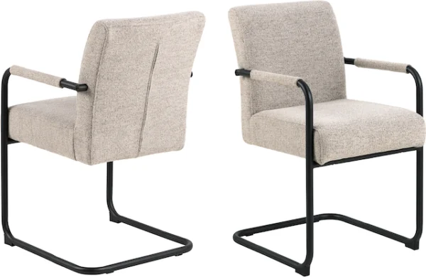 Sille spisebordsstol med armlæn og beige møbelstof