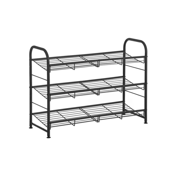 Skoreol med 3 hylder - stabelbart skostativ - sort metal