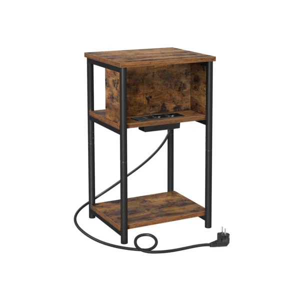 Sengebord med strømstik - hjørnebord - rustik brun sidebord