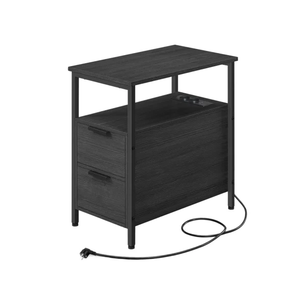 Sengebord med strømstik - natbord - sort sidebord