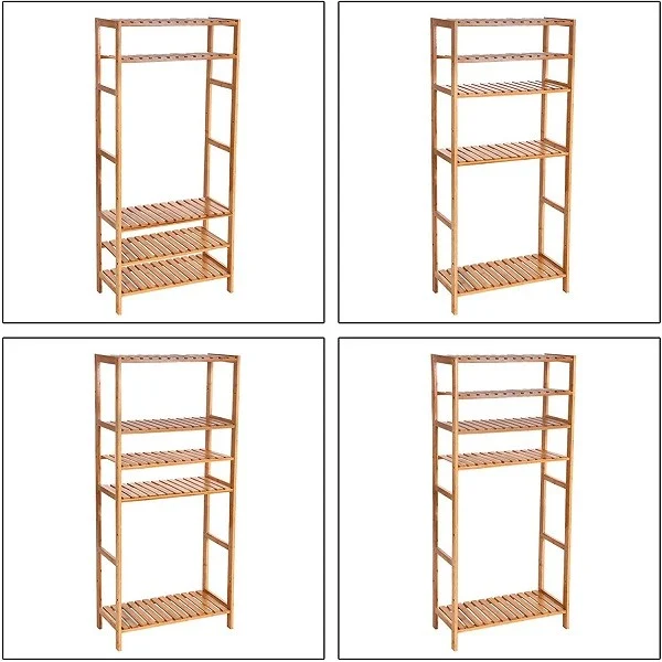 Badeværelsesreol med 5 hylder - bambus reol - 130 x 60 x 26