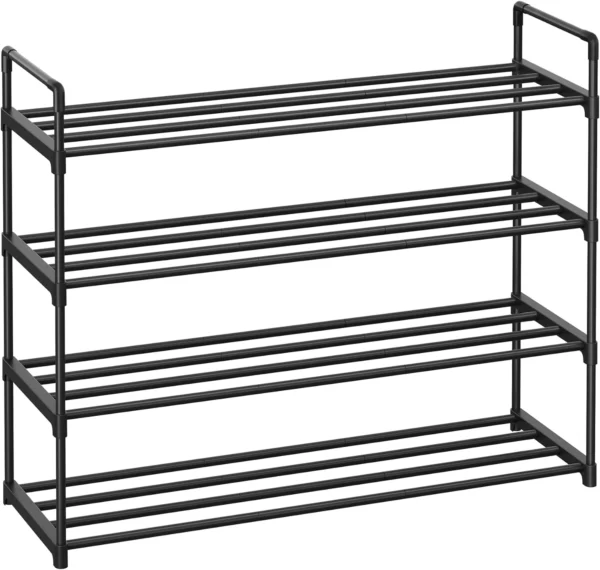 Skoreol - skostativ i sort metal med 4 hylder - 92 x 30 x 74