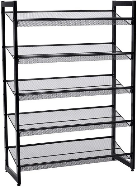 Skoreol med 5 trådhylder - skoreol med 5 skohylder - sort metal