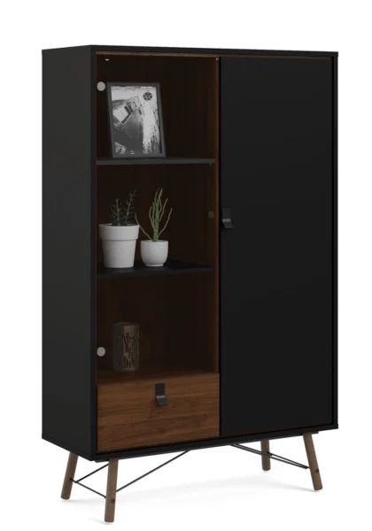 Sorø Vitrine matsort/valnød 100 cm med 2 skabe og skuffe